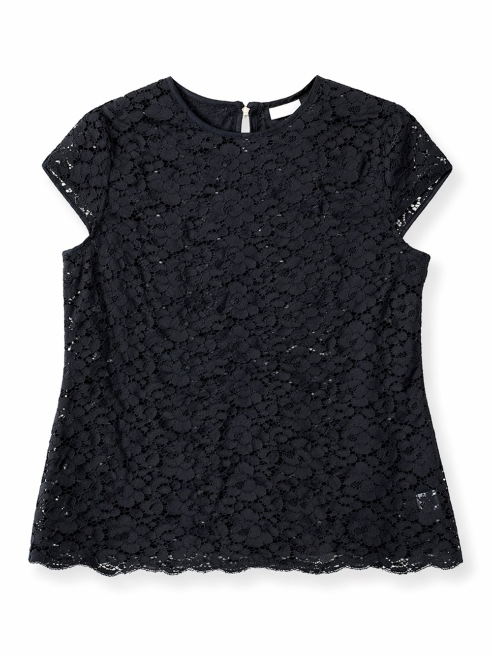 Liz Claiborne Black Floral Lace Blouse Short Sleeve Top Size M